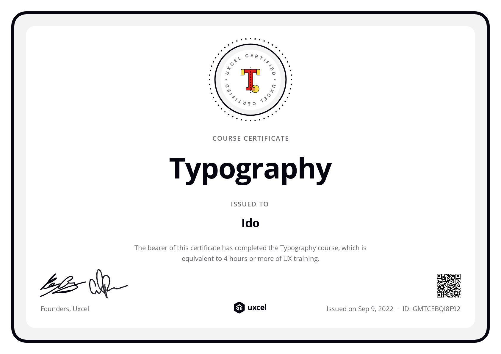 Ido Ben Azaria's certificate